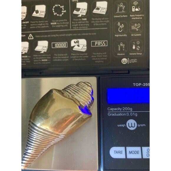 Signed handmade artisan 925 sterling silver gold plated shell brooch - Picture 10 of 10